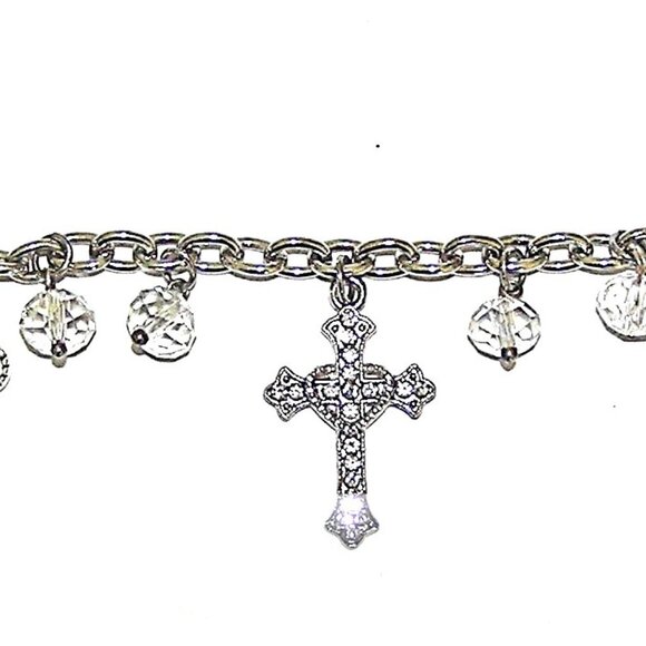 Love's Embrace Cross Heart Bracelet With Crystal Drop Beads, Togge Clasp NEW - Picture 4 of 4